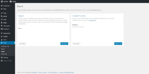 WordPress Dashboard Export Page