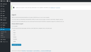 WordPress Export Content Selection